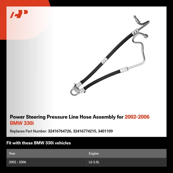 Power Steering Pressure Line Hose Assembly for 2002-2006 BMW 330i