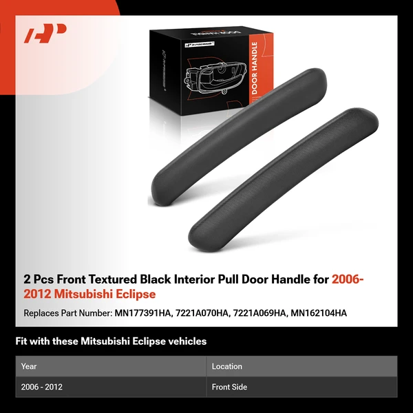 2 Pcs Front Textured Black Interior Pull Door Handle for 2006-2012 Mitsubishi Eclipse