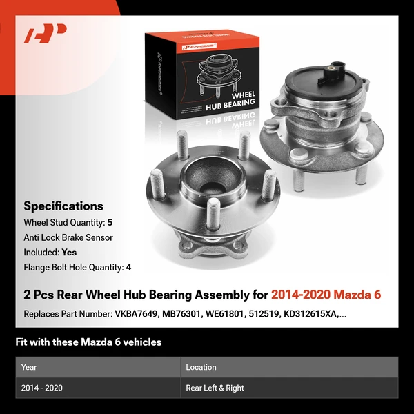 2 Pcs Rear Wheel Hub Bearing Assembly for 2014-2020 Mazda 6