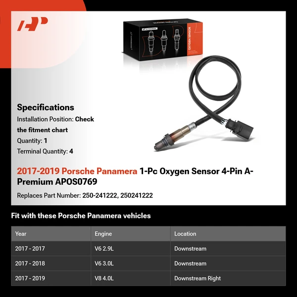 2017-2019 Porsche Panamera 1-Pc Oxygen Sensor 4-Pin A-Premium APOS0769