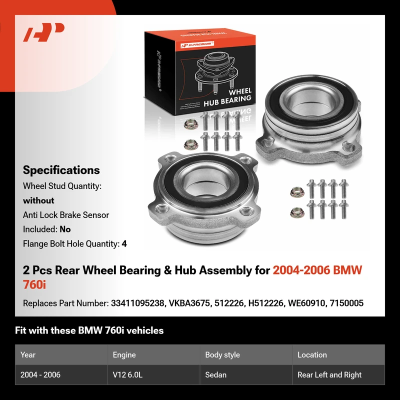 2 Pcs Rear Wheel Bearing & Hub Assembly for 2004-2006 BMW 760i