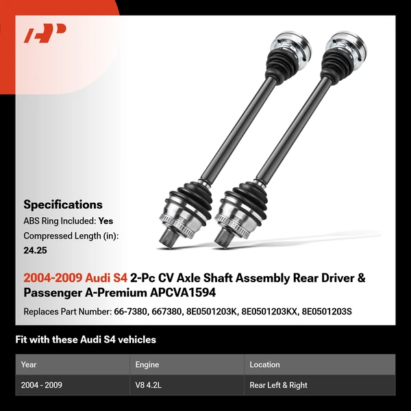 2004-2009 Audi S4 2-Pc CV Axle Shaft Assembly Rear Driver & Passenger A-Premium APCVA1594