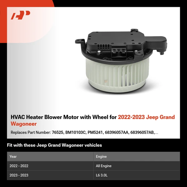 HVAC Heater Blower Motor with Wheel for 2022-2023 Jeep Grand Wagoneer