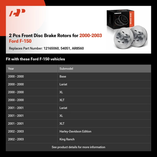 2 Pcs Front Disc Brake Rotors for 2000-2003 Ford F-150