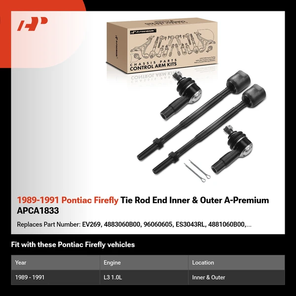 1989-1991 Pontiac Firefly Tie Rod End Inner & Outer A-Premium APCA1833