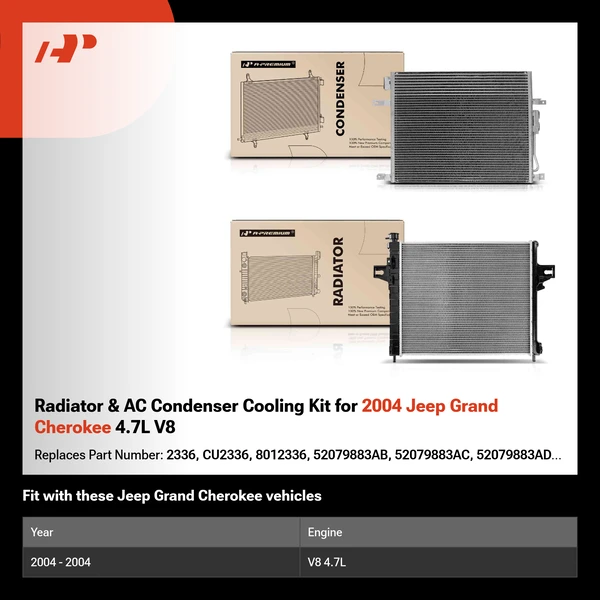 Radiator & AC Condenser Cooling Kit for 2004 Jeep Grand Cherokee 4.7L V8