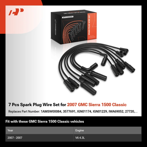 7 Pcs Spark Plug Wire Set for 2007 GMC Sierra 1500 Classic