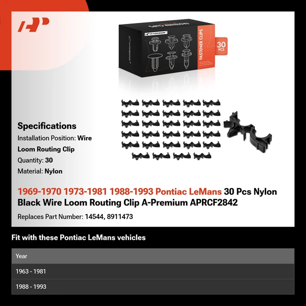 1969-1970 1973-1981 1988-1993 Pontiac LeMans 30 Pcs Nylon Black Wire Loom Routing Clip A-Premium APRCF2842