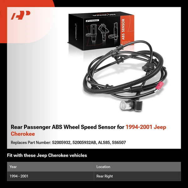 Rear Passenger ABS Wheel Speed Sensor for 1994-2001 Jeep Cherokee