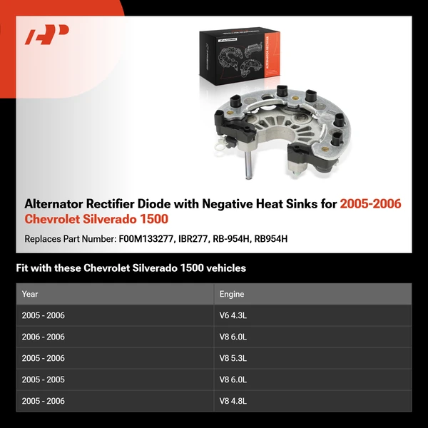 Alternator Rectifier Diode with Negative Heat Sinks for 2005-2006 Chevrolet Silverado 1500