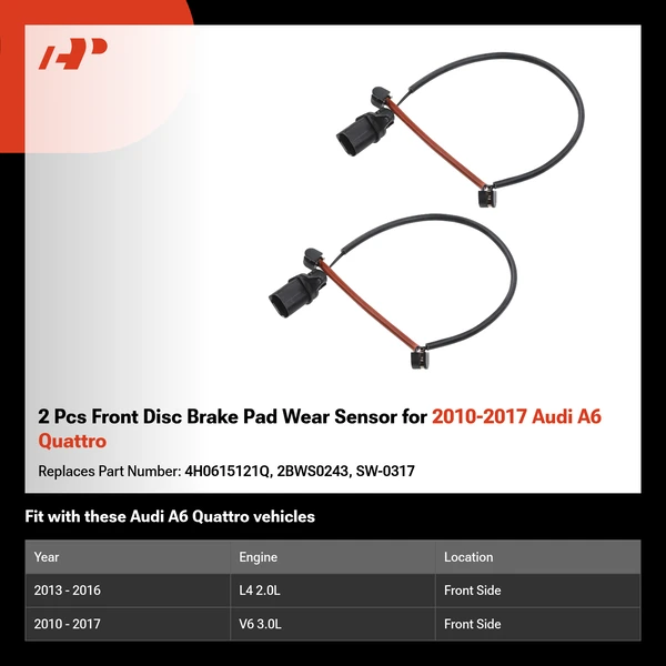 2 Pcs Front Disc Brake Pad Wear Sensor for 2010-2017 Audi A6 Quattro