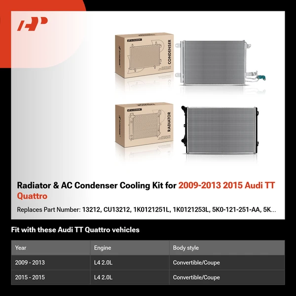 Radiator & AC Condenser Cooling Kit for 2009-2013 2015 Audi TT Quattro