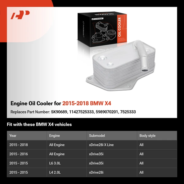 Engine Oil Cooler for 2015-2018 BMW X4