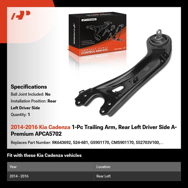 2014-2016 Kia Cadenza 1-Pc Trailing Arm, Rear Left Driver Side A-Premium APCA5702