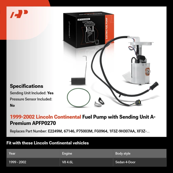 1999-2002 Lincoln Continental Fuel Pump with Sending Unit A-Premium APFP0270