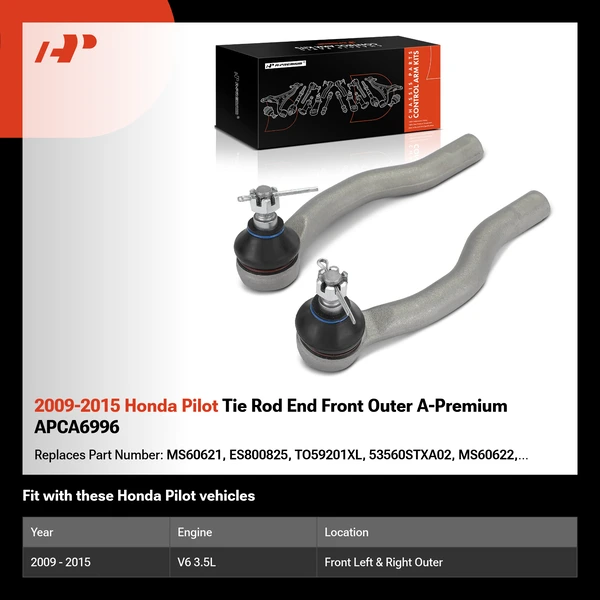2009-2015 Honda Pilot Tie Rod End Front Outer A-Premium APCA6996