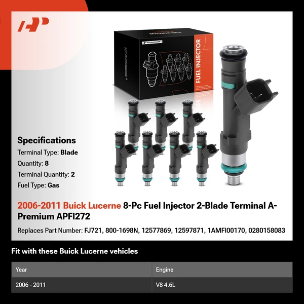 2006-2011 Buick Lucerne 8-Pc Fuel Injector 2-Blade Terminal A-Premium APFI272