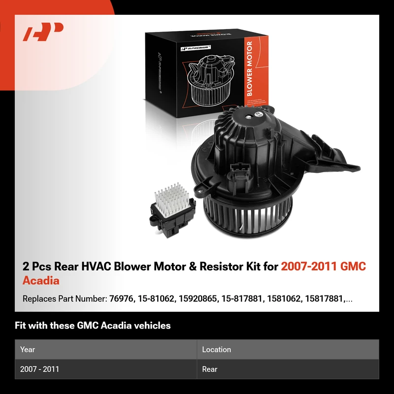 2 Pcs Rear HVAC Blower Motor & Resistor Kit for 2007-2011 GMC Acadia