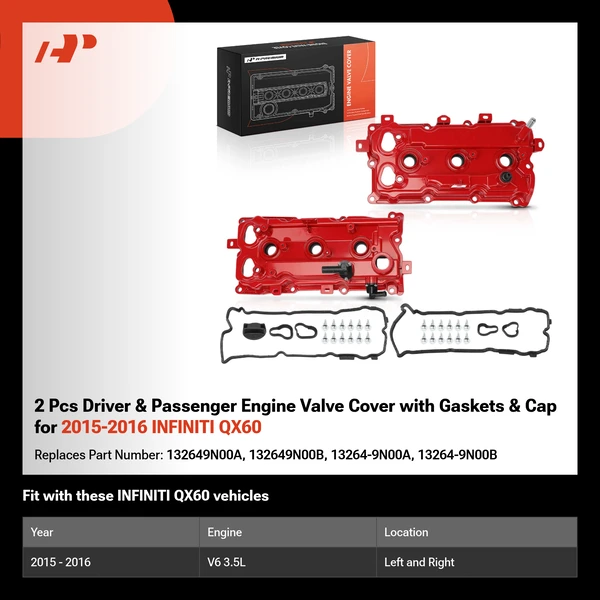 2 Pcs Driver & Passenger Engine Valve Cover with Gaskets & Cap for 2015-2016 INFINITI QX60