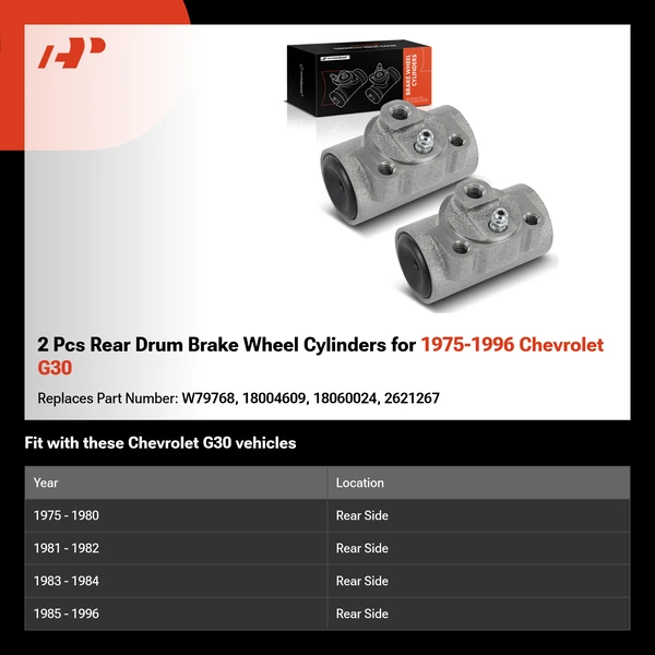 2 Pcs Rear Drum Brake Wheel Cylinders for 1975-1996 Chevrolet G30