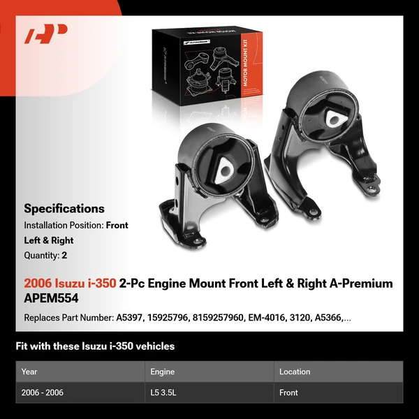2006 Isuzu i-350 2-Pc Engine Mount Front Left & Right A-Premium APEM554