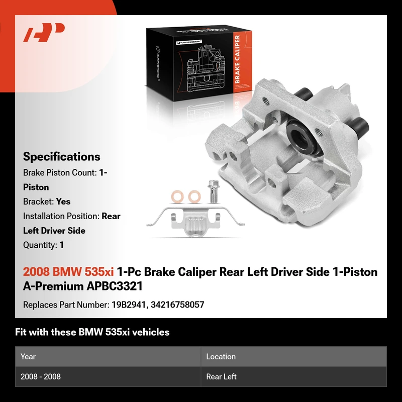 2008 BMW 535xi 1-Pc Brake Caliper Rear Left Driver Side 1-Piston A-Premium APBC3321