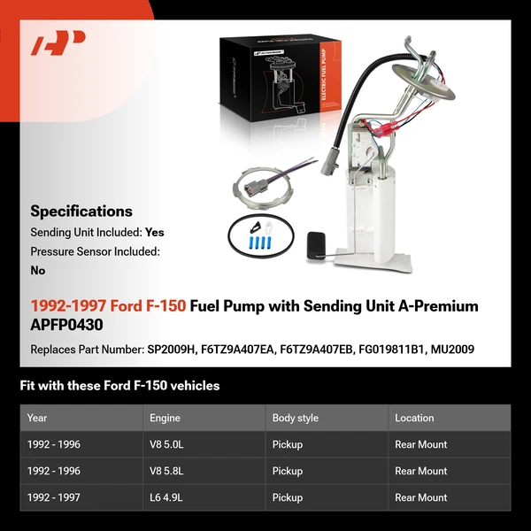 1992-1997 Ford F-150 Fuel Pump with Sending Unit A-Premium APFP0430