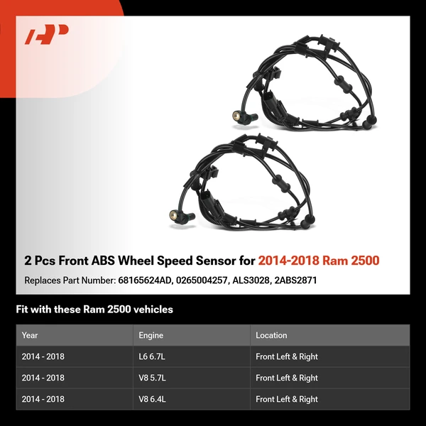 2 Pcs Front ABS Wheel Speed Sensor for 2014-2018 Ram 2500