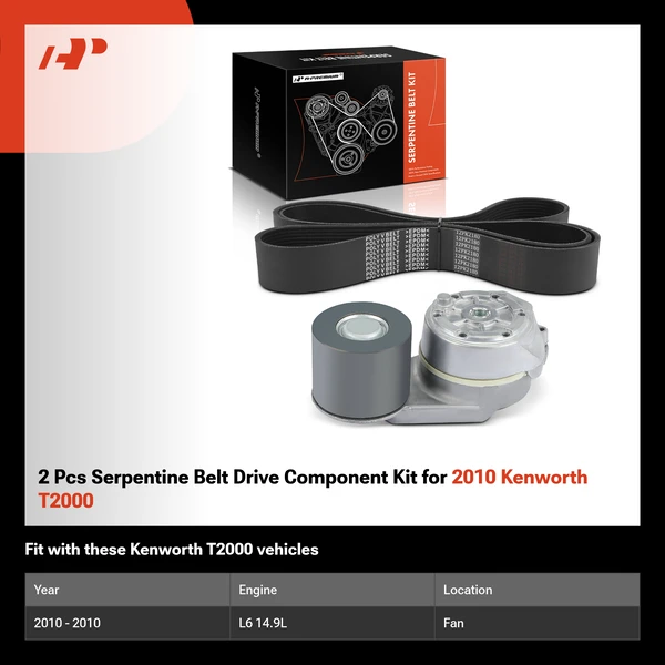 2 Pcs Serpentine Belt Drive Component Kit for 2010 Kenworth T2000