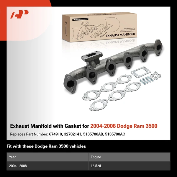 Exhaust Manifold with Gasket for 2004-2008 Dodge Ram 3500