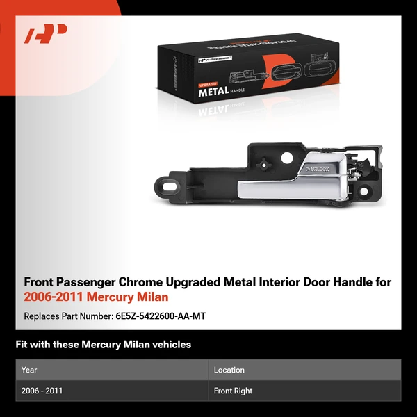 Front Passenger Chrome Upgraded Metal Interior Door Handle for 2006-2011 Mercury Milan