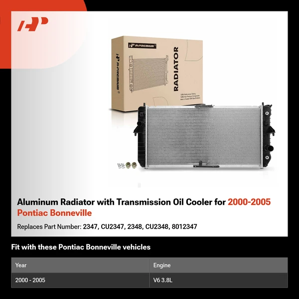 Aluminum Radiator with Transmission Oil Cooler for 2000-2005 Pontiac Bonneville