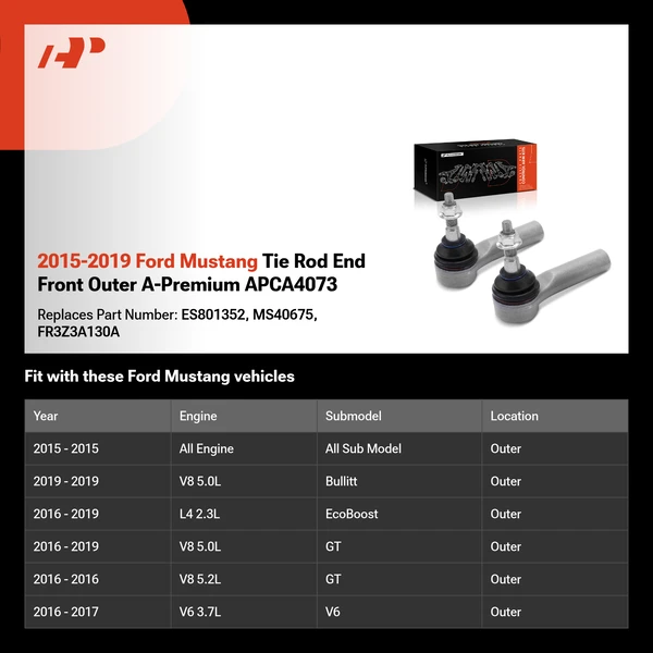 2015-2019 Ford Mustang Tie Rod End Front Outer A-Premium APCA4073