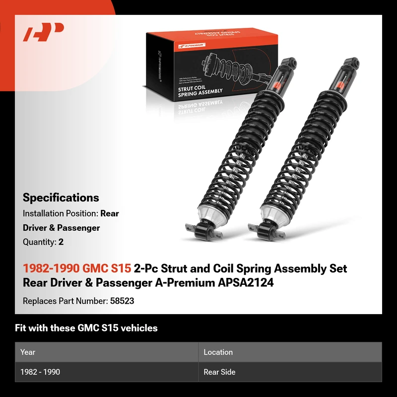 1982-1990 GMC S15 2-Pc Strut and Coil Spring Assembly Set Rear Driver & Passenger A-Premium APSA2124