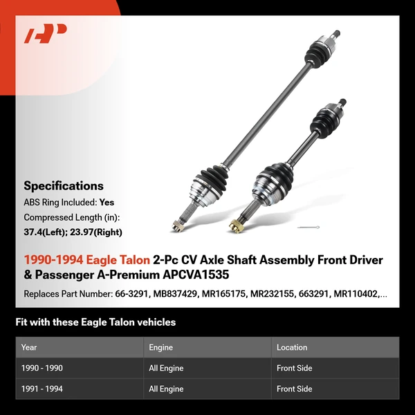1990-1994 Eagle Talon 2-Pc CV Axle Shaft Assembly Front Driver & Passenger A-Premium APCVA1535