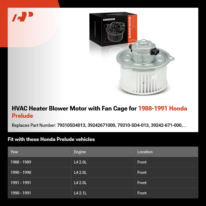 HVAC Heater Blower Motor with Fan Cage for 1988-1991 Honda Prelude