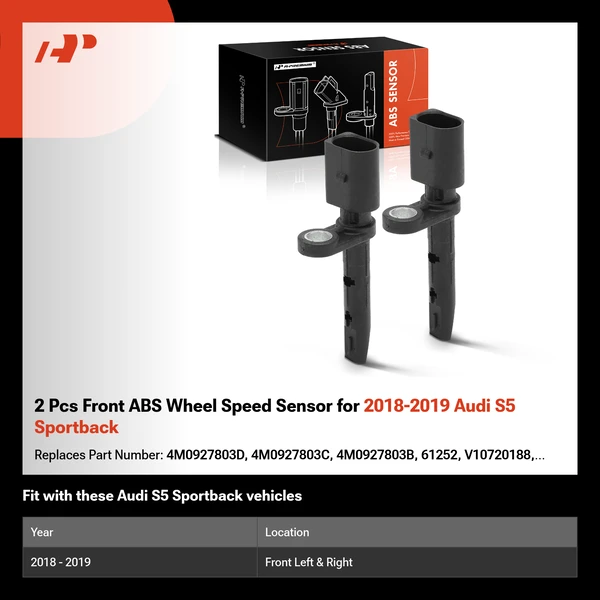 2 Pcs Front ABS Wheel Speed Sensor for 2018-2019 Audi S5 Sportback