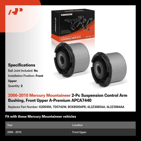 2006-2010 Mercury Mountaineer 2-Pc Suspension Control Arm Bushing, Front Upper A-Premium APCA7440