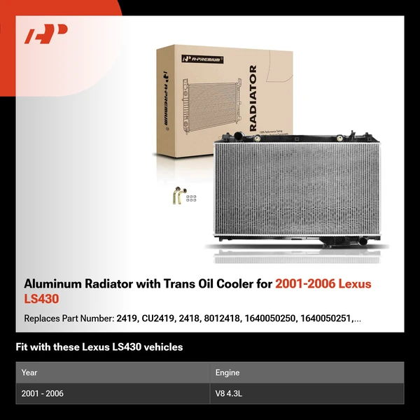 Aluminum Radiator with Trans Oil Cooler for 2001-2006 Lexus LS430