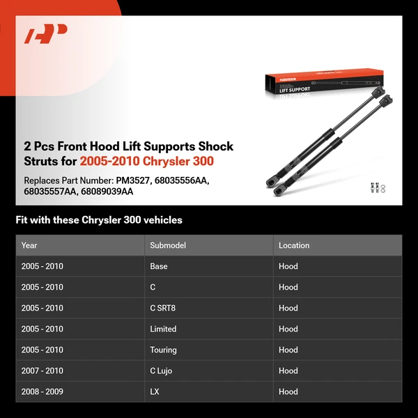 2 Pcs Front Hood Lift Supports Shock Struts for 2005-2010 Chrysler 300