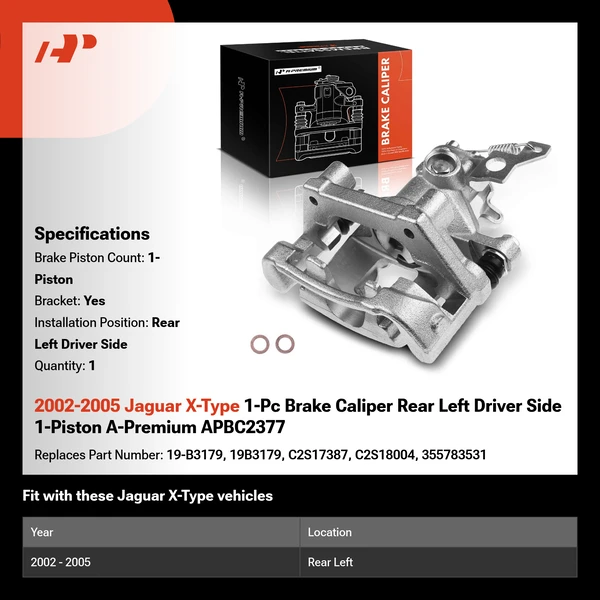 2002-2005 Jaguar X-Type 1-Pc Brake Caliper Rear Left Driver Side 1-Piston A-Premium APBC2377