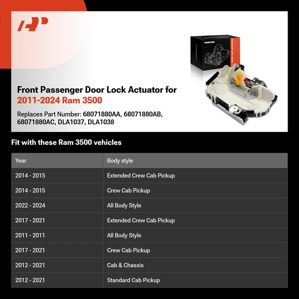 Front Passenger Door Lock Actuator for 2011-2024 Ram 3500