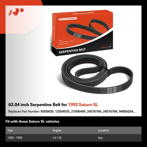 63.04 inch Serpentine Belt for 1992 Saturn SL