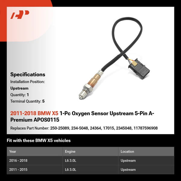 2011-2018 BMW X5 1-Pc Oxygen Sensor Upstream 5-Pin A-Premium APOS0115