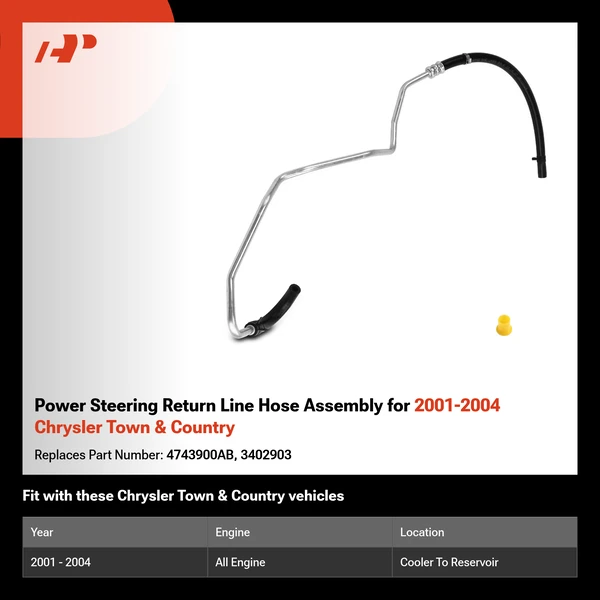 Power Steering Return Line Hose Assembly for 2001-2004 Chrysler Town & Country