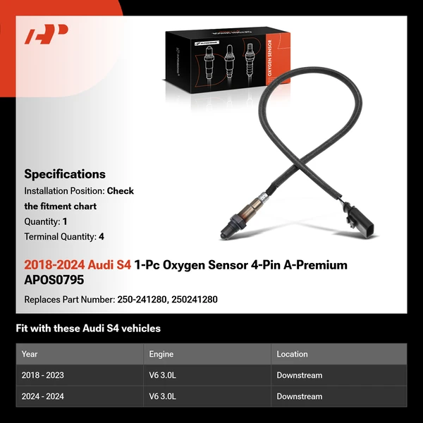 2018-2024 Audi S4 1-Pc Oxygen Sensor 4-Pin A-Premium APOS0795