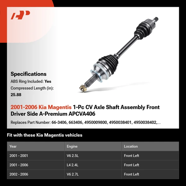 2001-2006 Kia Magentis 1-Pc CV Axle Shaft Assembly Front Driver Side A-Premium APCVA406