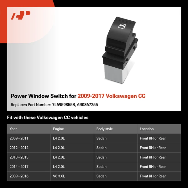 Power Window Switch for 2009-2017 Volkswagen CC