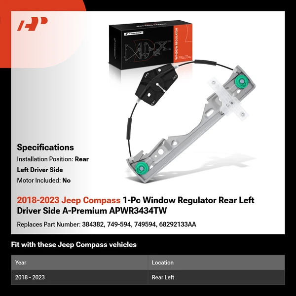 2018-2023 Jeep Compass 1-Pc Window Regulator Rear Left Driver Side A-Premium APWR3434TW