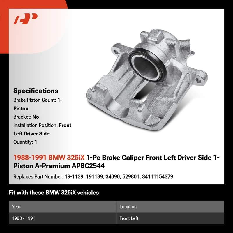 1988-1991 BMW 325iX 1-Pc Brake Caliper Front Left Driver Side 1-Piston A-Premium APBC2544